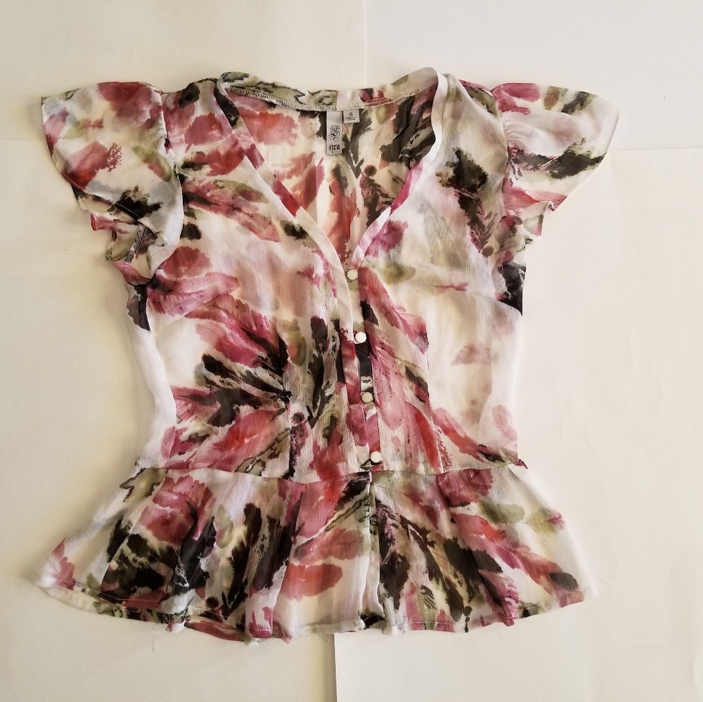 Ezra Floral Button down top blouse Sz Small